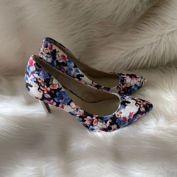 APT9 textile floral prints multi color silver pointed toe shoes size 8.5M - Picture 7 of 11